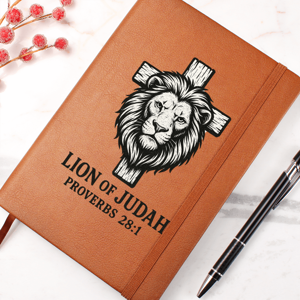 Lion of Judah Prayer Journal | Proverbs 28:1 | Leather Notebook for Men of Faith