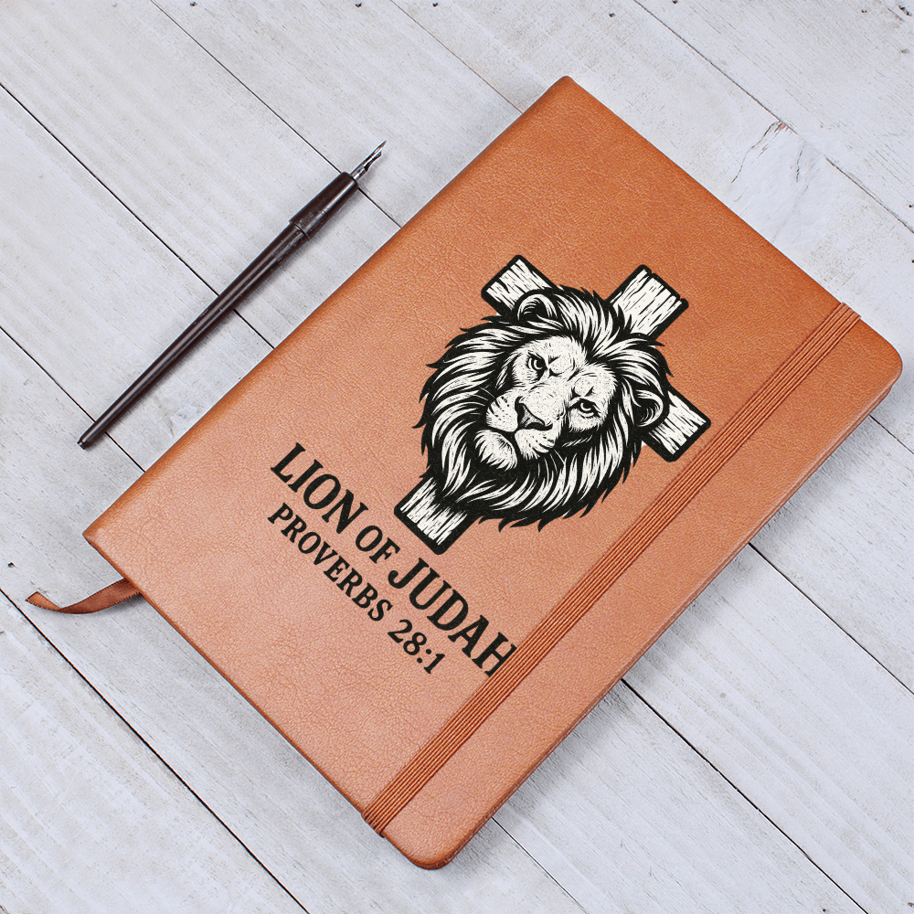 Lion of Judah Prayer Journal | Proverbs 28:1 | Leather Notebook for Men of Faith