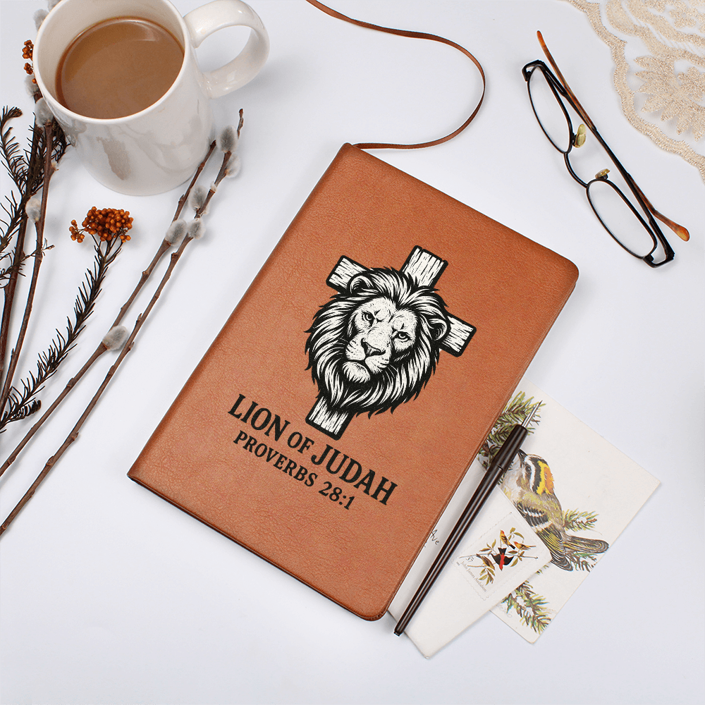 Lion of Judah Prayer Journal | Proverbs 28:1 | Leather Notebook for Men of Faith