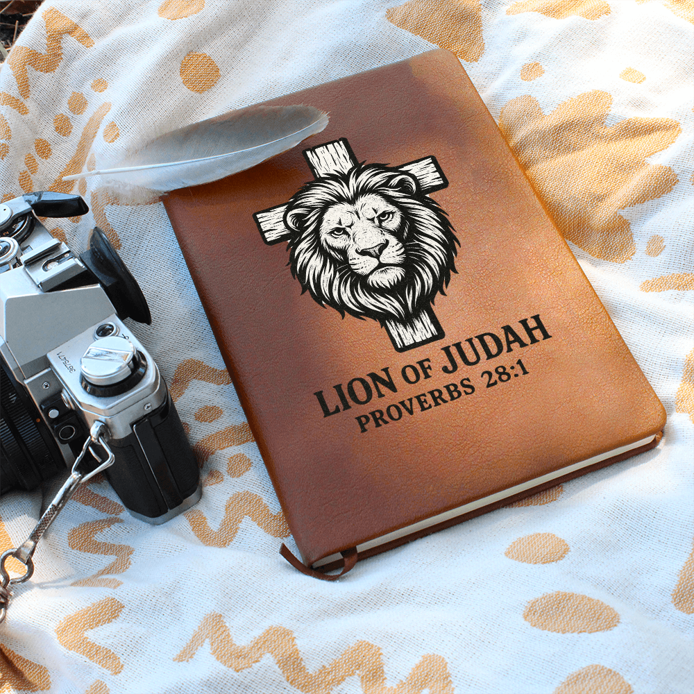 Lion of Judah Prayer Journal | Proverbs 28:1 | Leather Notebook for Men of Faith