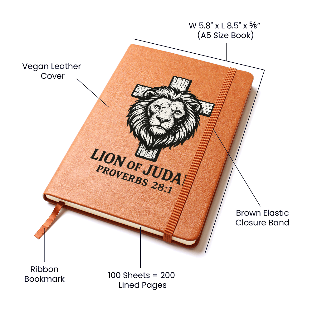 Lion of Judah Prayer Journal | Proverbs 28:1 | Leather Notebook for Men of Faith