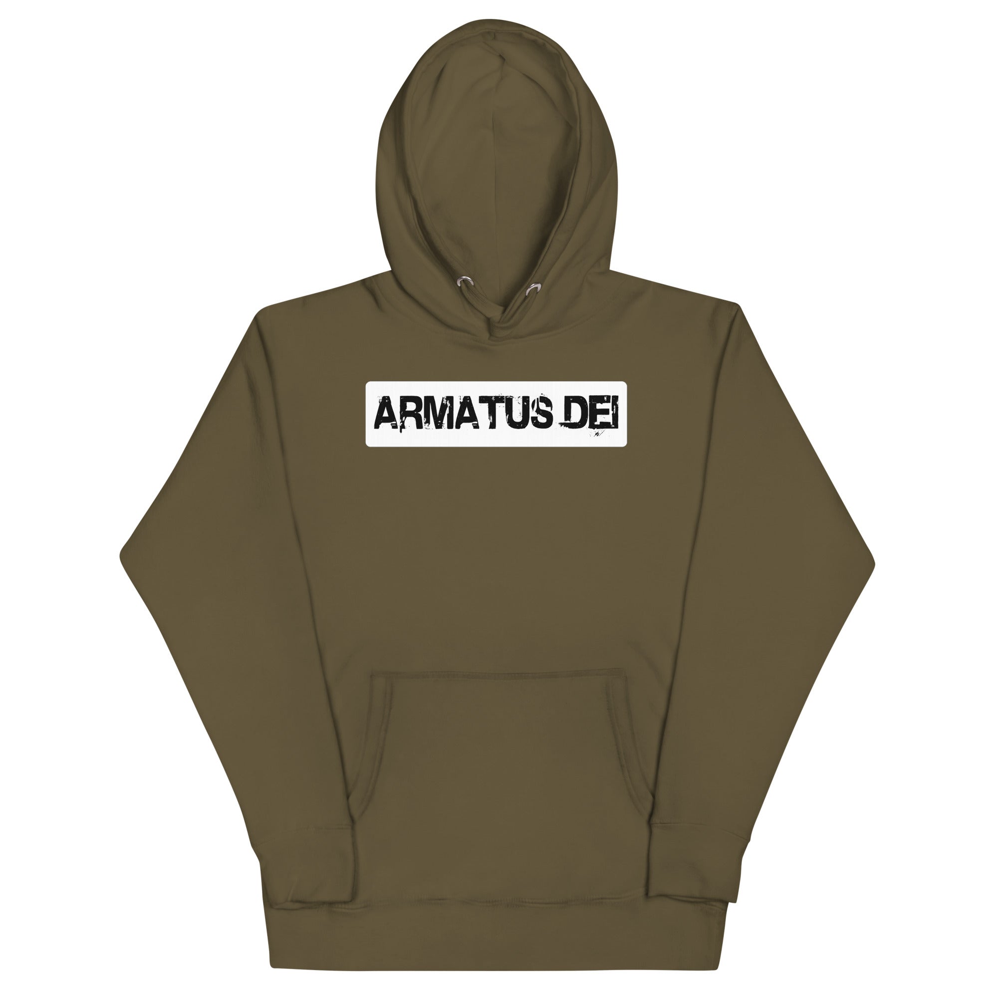 green Armatus Dei Logo Hoodie with bold distressed white text