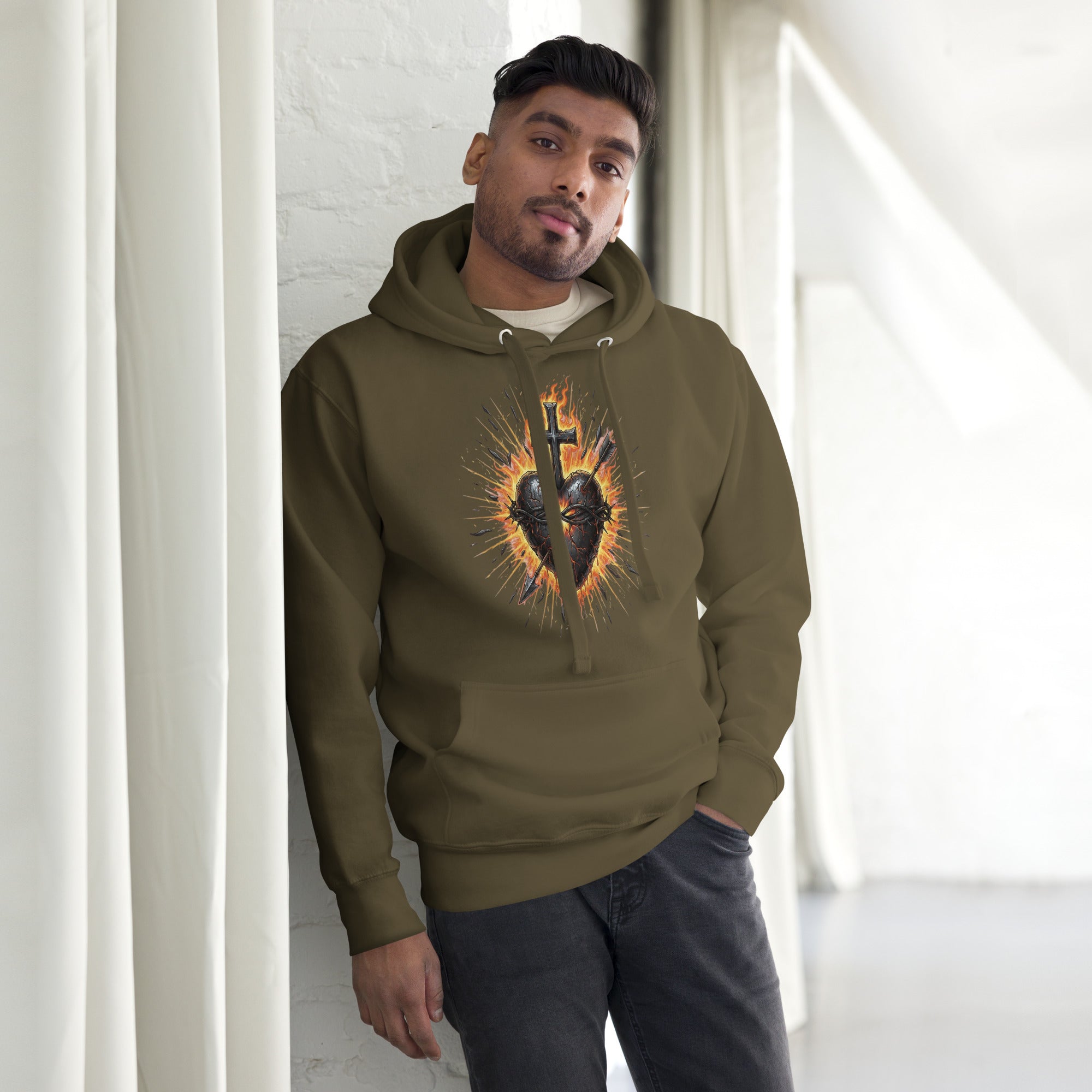 “Religious Sacred Heart hoodie for men – Christian apparel”