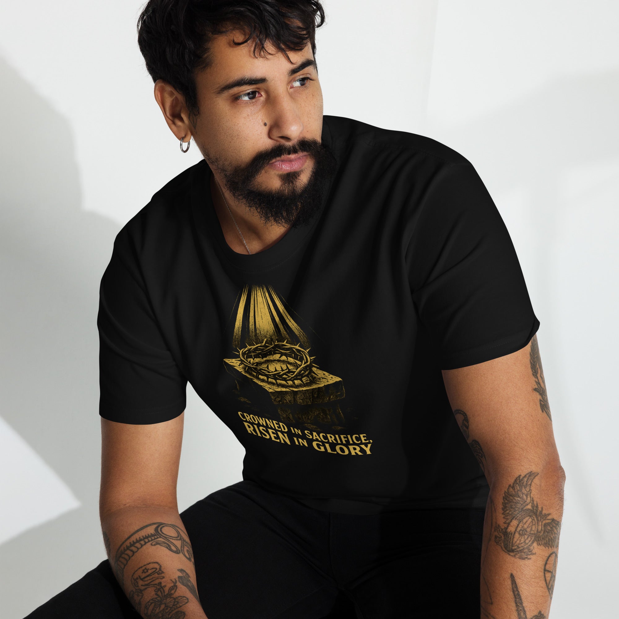 Crowned in Sacrifice, Risen in Glory Tee | Christian Men's Premium Shirt