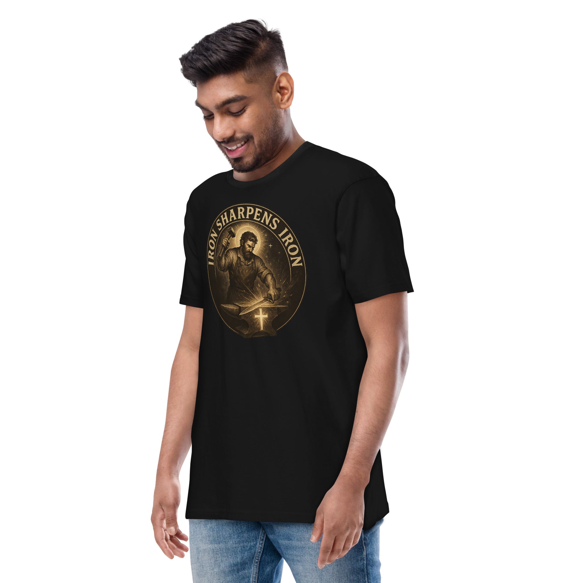 Iron Sharpens Iron Christian T-Shirt – Men's Premium Heavyweight Tee | Cotton Heritage