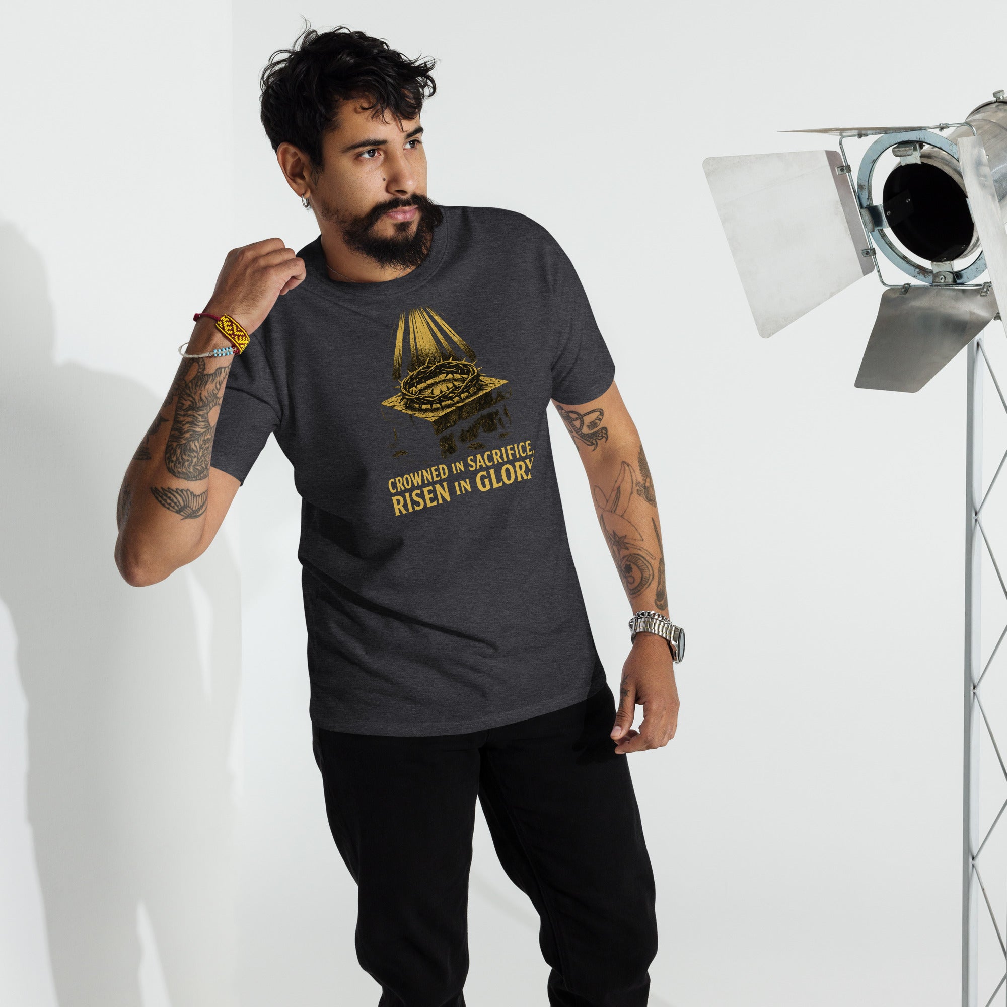Crowned in Sacrifice, Risen in Glory Tee | Christian Men's Premium Shirt